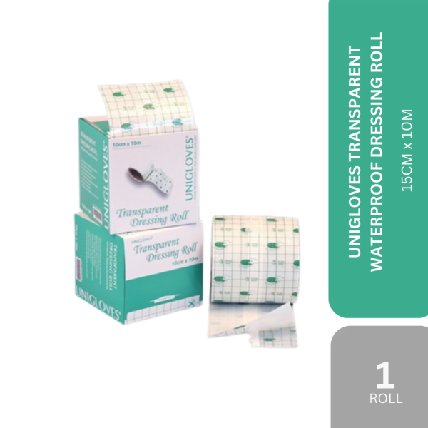 UNIGLOVES TRANSPARENT WATERPROOF DRESSING ROLL 15CM x 10M