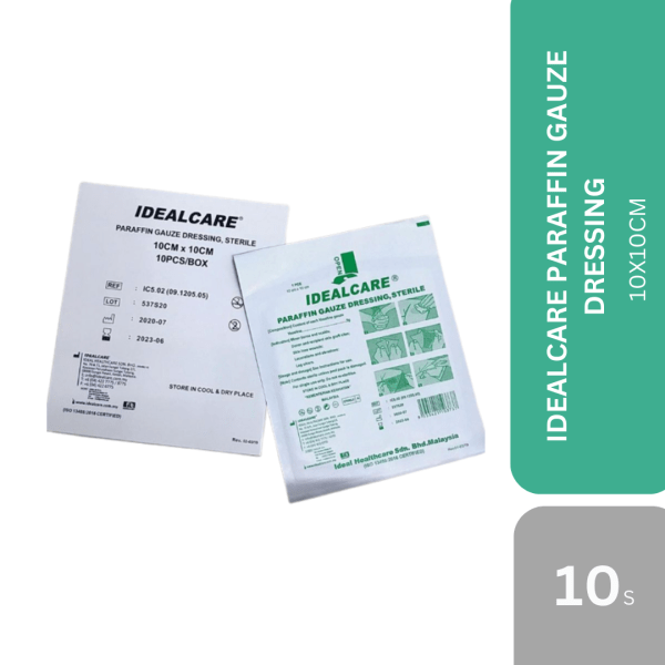 IDEALCARE PARAFFIN GAUZE DRESSING 10CM X 10CM 10'S/BOX