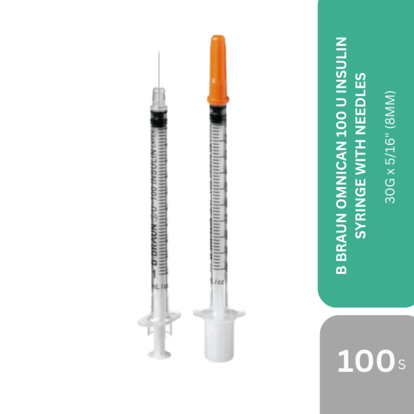 B BRAUN OMNICAN 100 U INSULIN SYRINGE WITH NEEDLES 30G x 5/16" (8MM) 100s