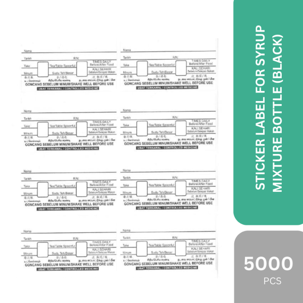 STICKER LABEL FOR SYRUP MIXTURE BOTTLE (BLACK) -5000 PCS