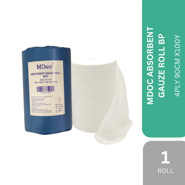 MDOC ABSORBENT GAUZE ROLL BP 4PLY 90CM X100Y