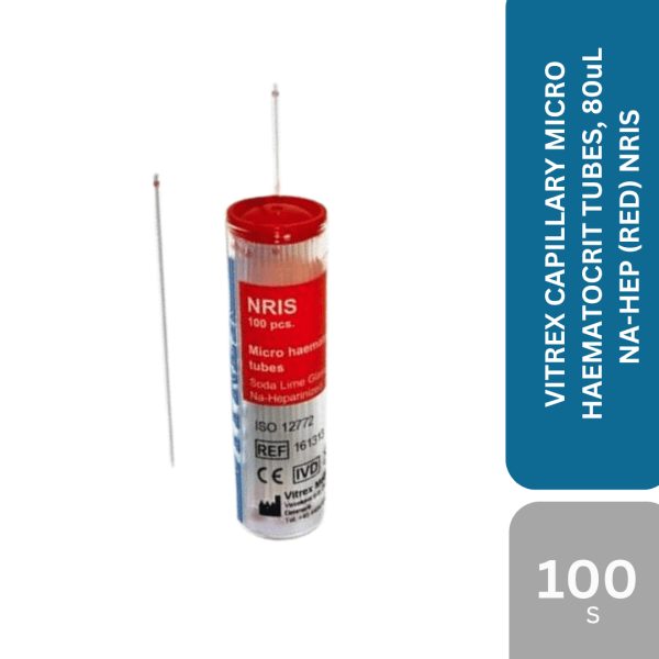 VITREX CAPILLARY MICRO HAEMATOCRIT TUBES, 80uL NA-HEP (RED) NRIS 100's
