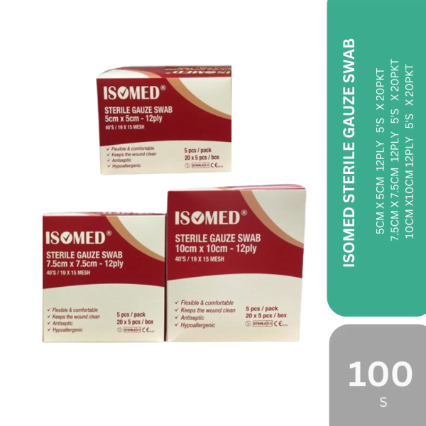 ISOMED STERILE GAUZE SWAB 12PLY 5'S X 20PKT