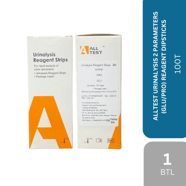 ALLTEST URINALYSIS-2 IN 1 REAGENT (GLU/PRO) STRIPS 100T