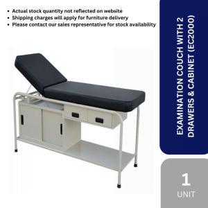 FURNITURE - EXAMINATION COUCH WITH 2 DRAWERS & CABINET