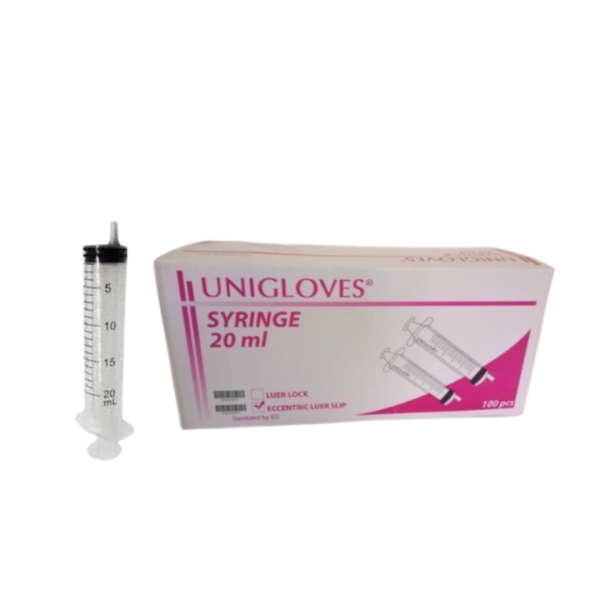UNIGLOVES DISPOSABLE SYRINGE 20ML/CC - LUER SLIP 100PCS