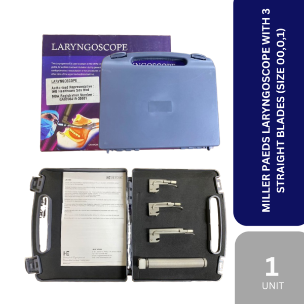 MILLER PAEDS LARYNGOSCOPE WITH 3 STRAIGHT BLADES (SIZE 00,0,1)